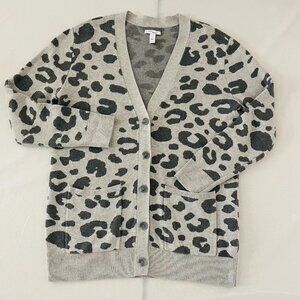 Daily Ritual Womens Gray Ultra Soft Leopard Jacquard Cardigan Sweater Size M